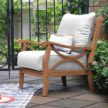 Brunswick Teak Patio Chair with Cushions Birch Lane Frame Color Cushion Color Natural Teak Frame Beige Cushion